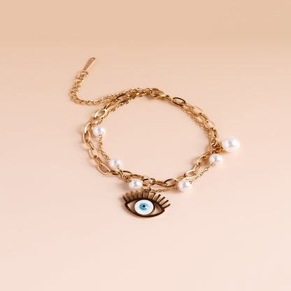 Evil Eye Charm Pearl Bracelet