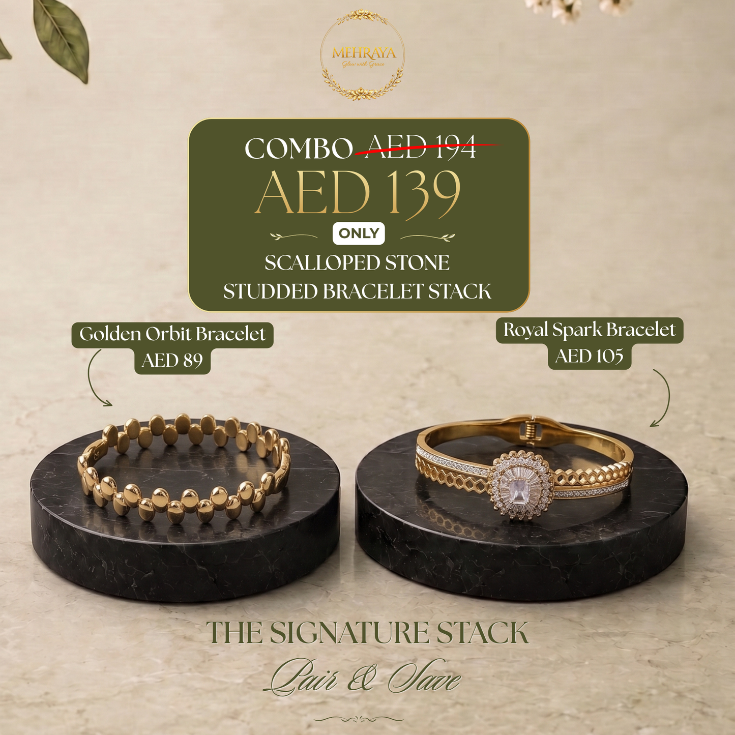 Scalloped Stone-Studded Bracelet Stack
