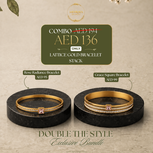 Lattice Gold Bracelet Stack - 18K gold plated stainless steel bracelet stack - Mehraya