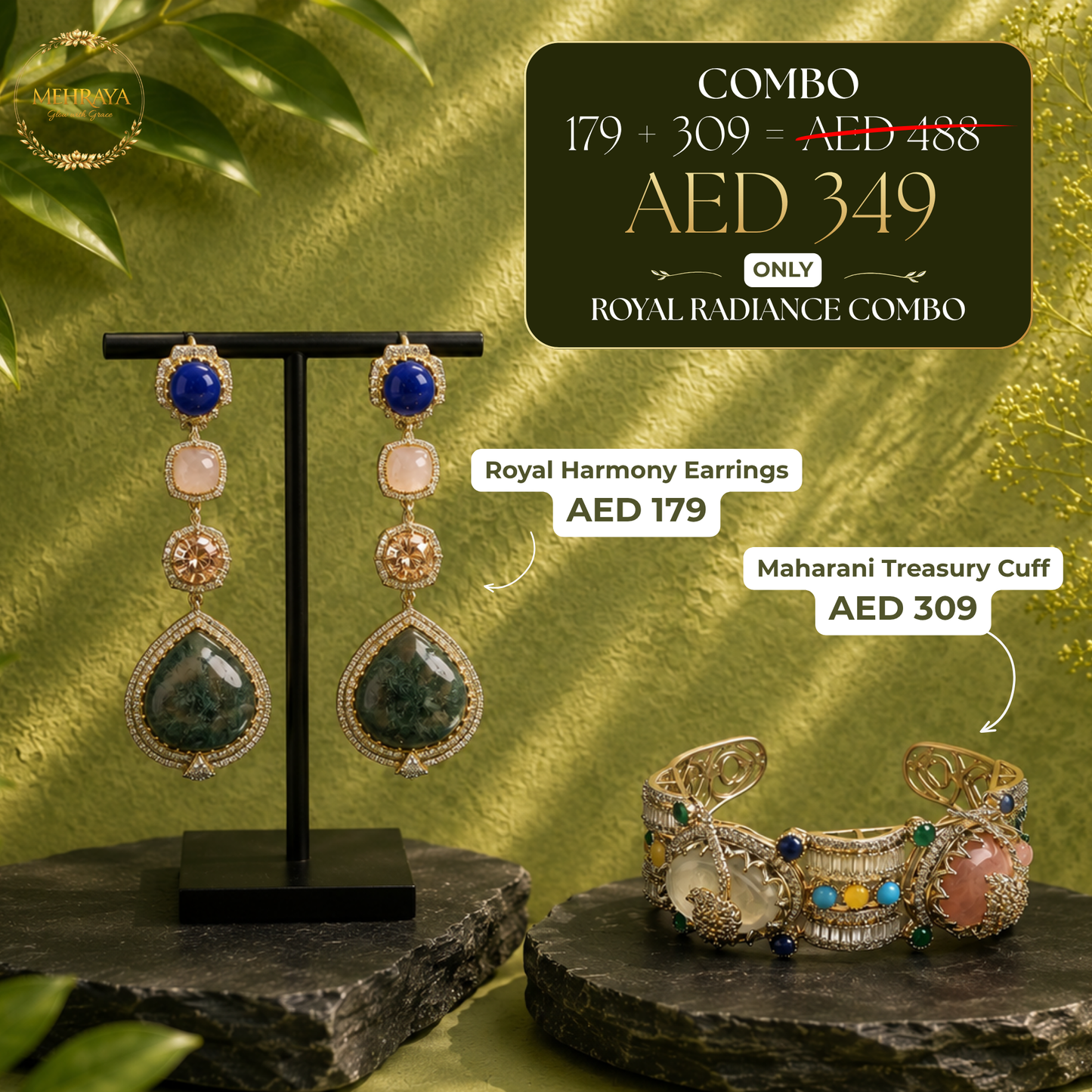 Royal Radiance Combo - 22K gold plated jewellery combo set - Mehraya
