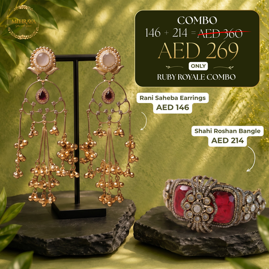 Ruby Royale Combo - 22K gold plated jewellery combo set - Mehraya