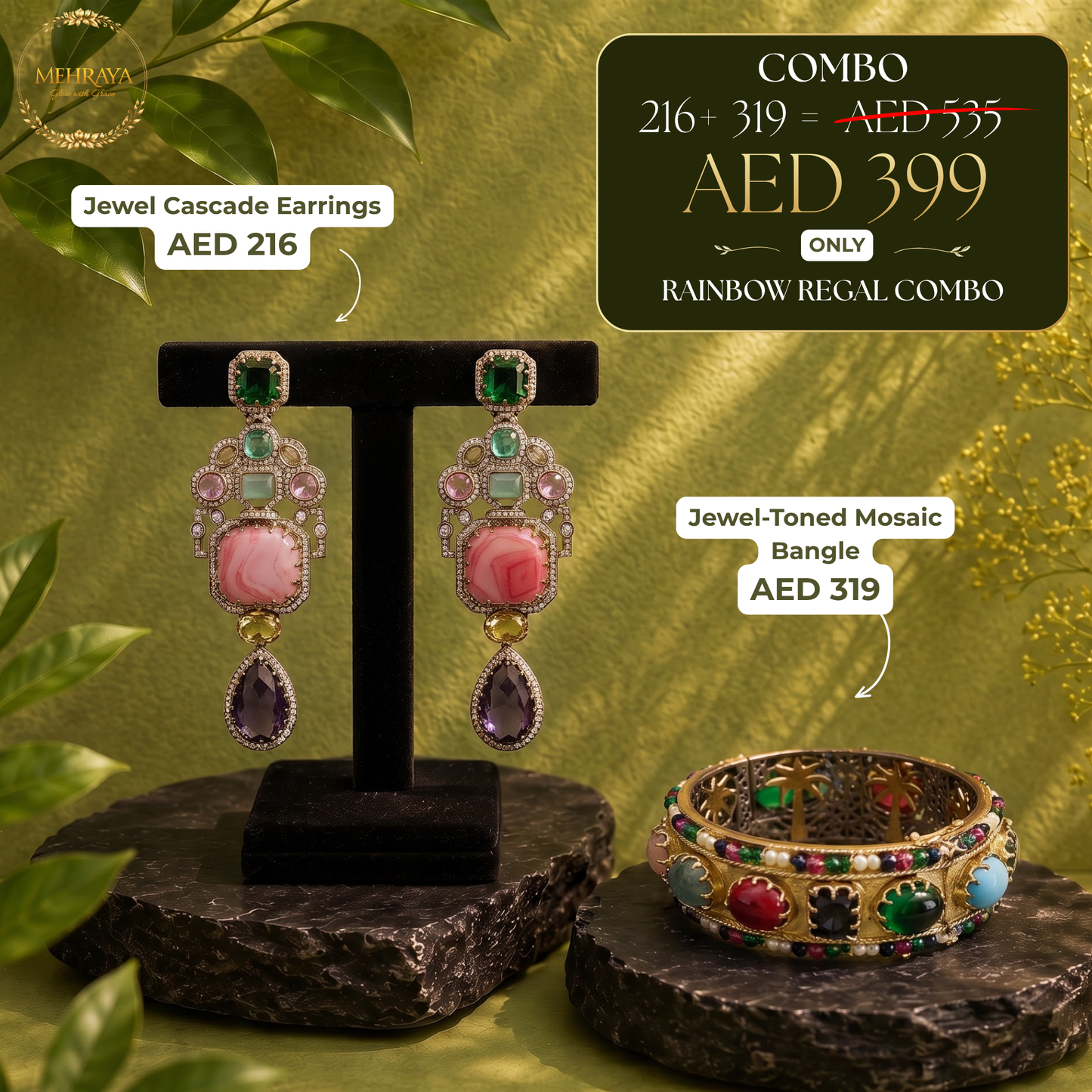 Rainbow Regal Combo - 22K gold plated jewellery combo set - Mehraya