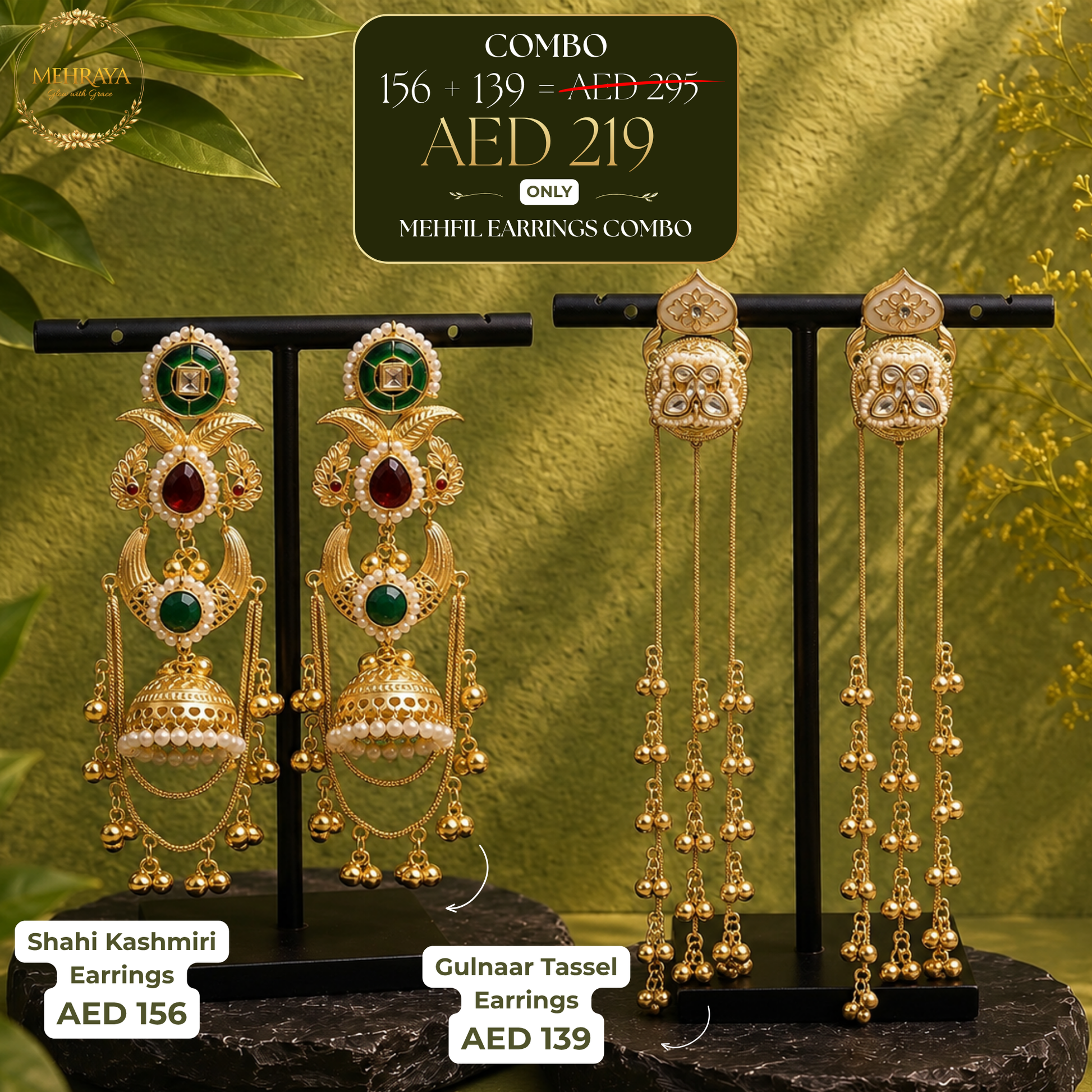 Mehfil Earrings Combo - 22K gold plated jewellery combo set - Mehraya