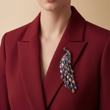 Jeweled Peacock Brooch