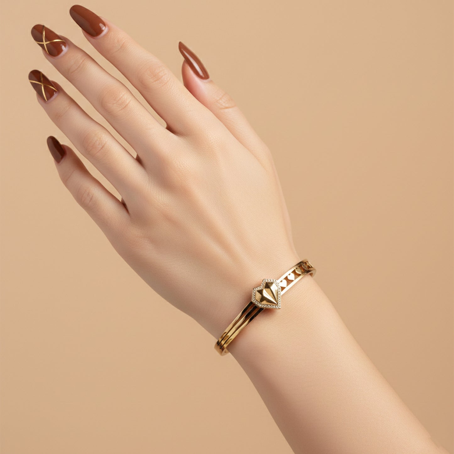 Diamond-Trim Heart Cuff Bracelet