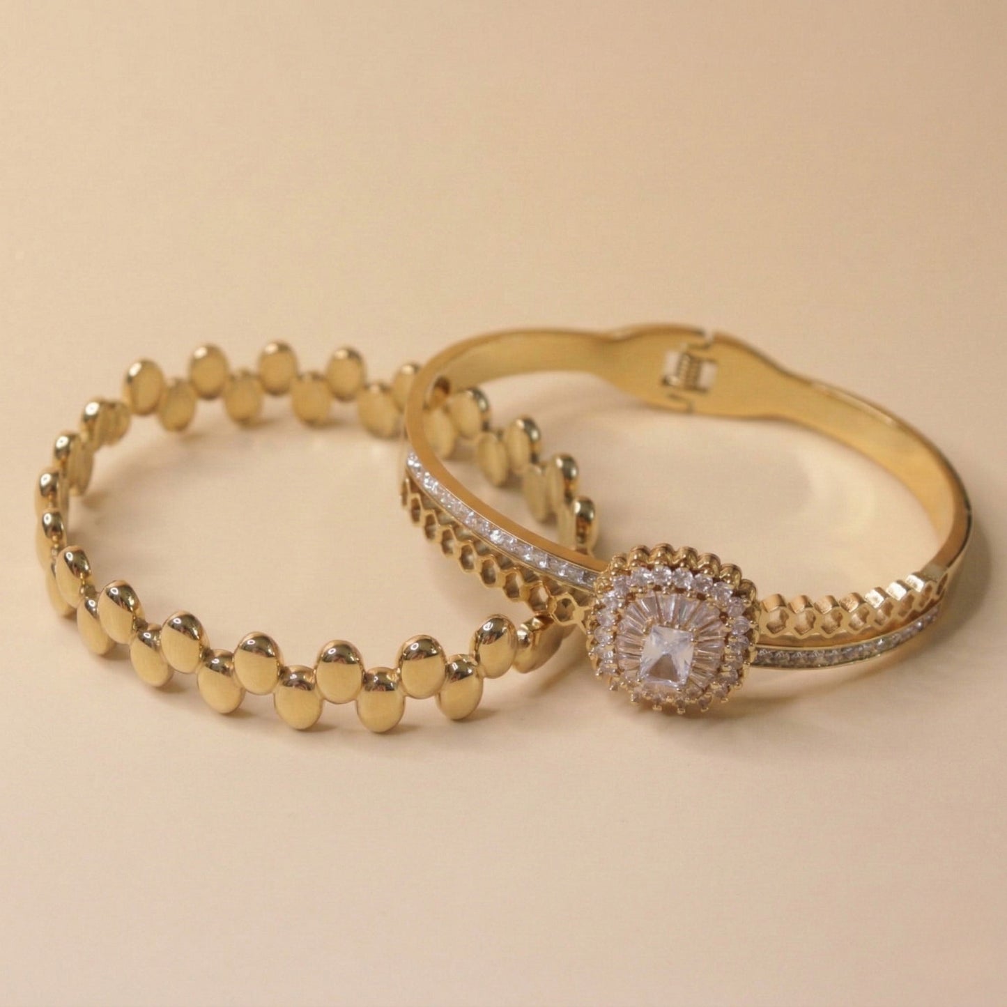 Scalloped Stone-Studded Bracelet Stack