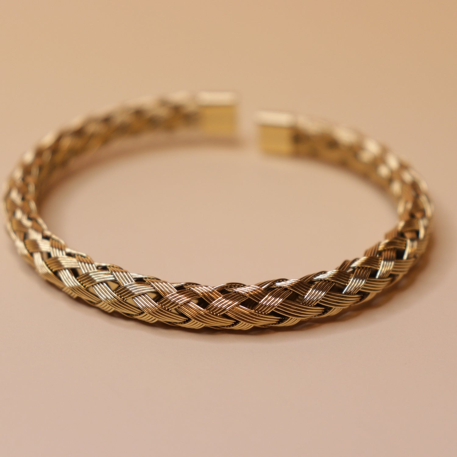 Golden Essence Bracelet Stack - 18K gold plated stainless steel bracelet stack close-up view - Mehraya