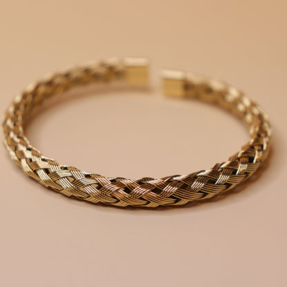 Golden Essence Bracelet Stack - 18K gold plated stainless steel bracelet stack close-up view - Mehraya