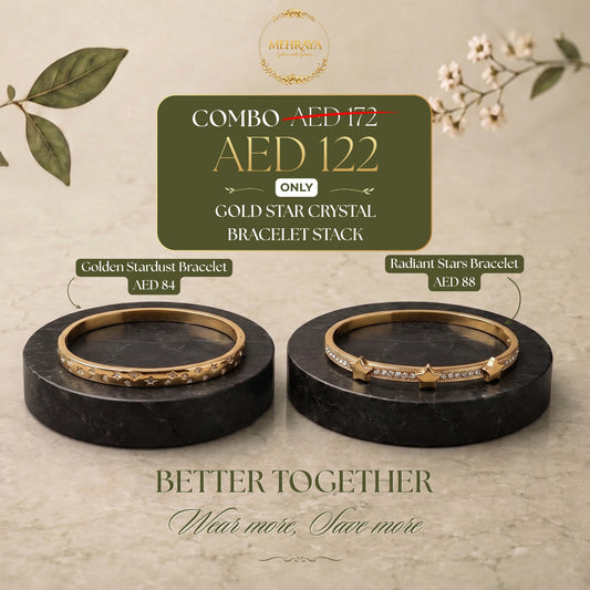 Gold Star Crystal Bracelet Stack - 18K gold plated stainless steel bracelet stack - Mehraya