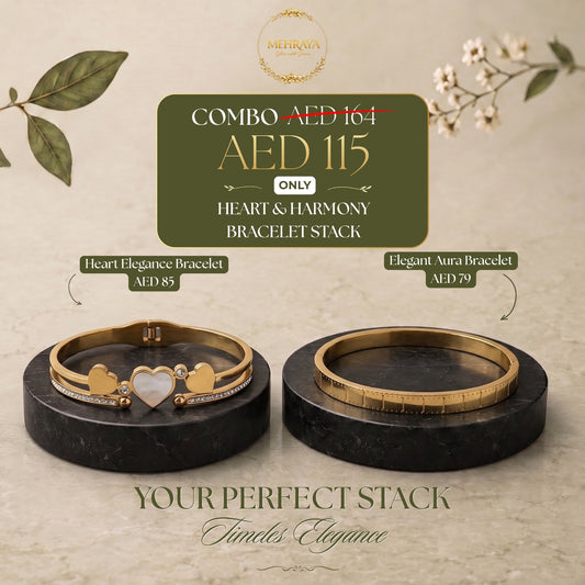 Heart & Harmony Bracelet Stack - 18K gold plated stainless steel bracelet stack - Mehraya