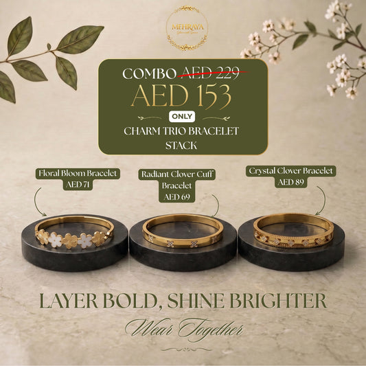 Charm Trio Bracelet Stack - 18K gold plated stainless steel bracelet stack - Mehraya