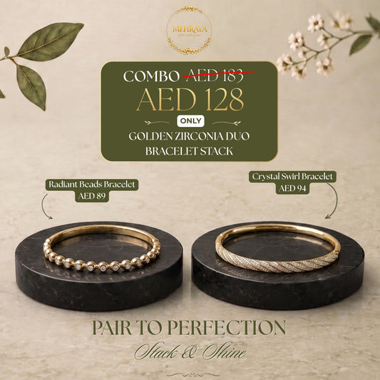 Golden Zirconia Duo Bracelet Stack - 18K gold plated stainless steel bracelet stack - Mehraya
