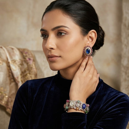 Midnight Gem Combo - 22K gold plated jewellery combo set close-up view - Mehraya