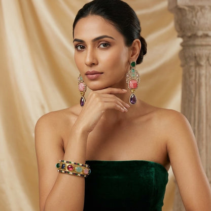 Rainbow Regal Combo - 22K gold plated jewellery combo set close-up view - Mehraya