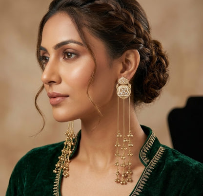 Mehfil Earrings Combo - 22K gold plated jewellery combo set close-up view - Mehraya