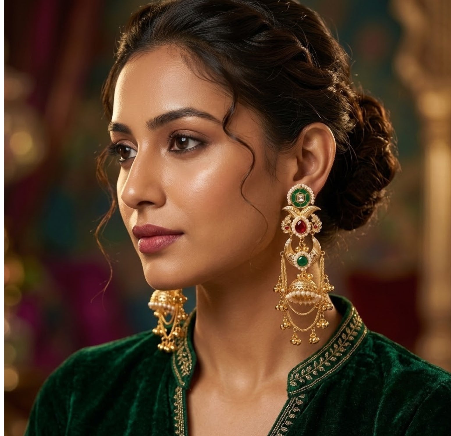 Mehfil Earrings Combo - 22K gold plated jewellery combo set close-up view - Mehraya