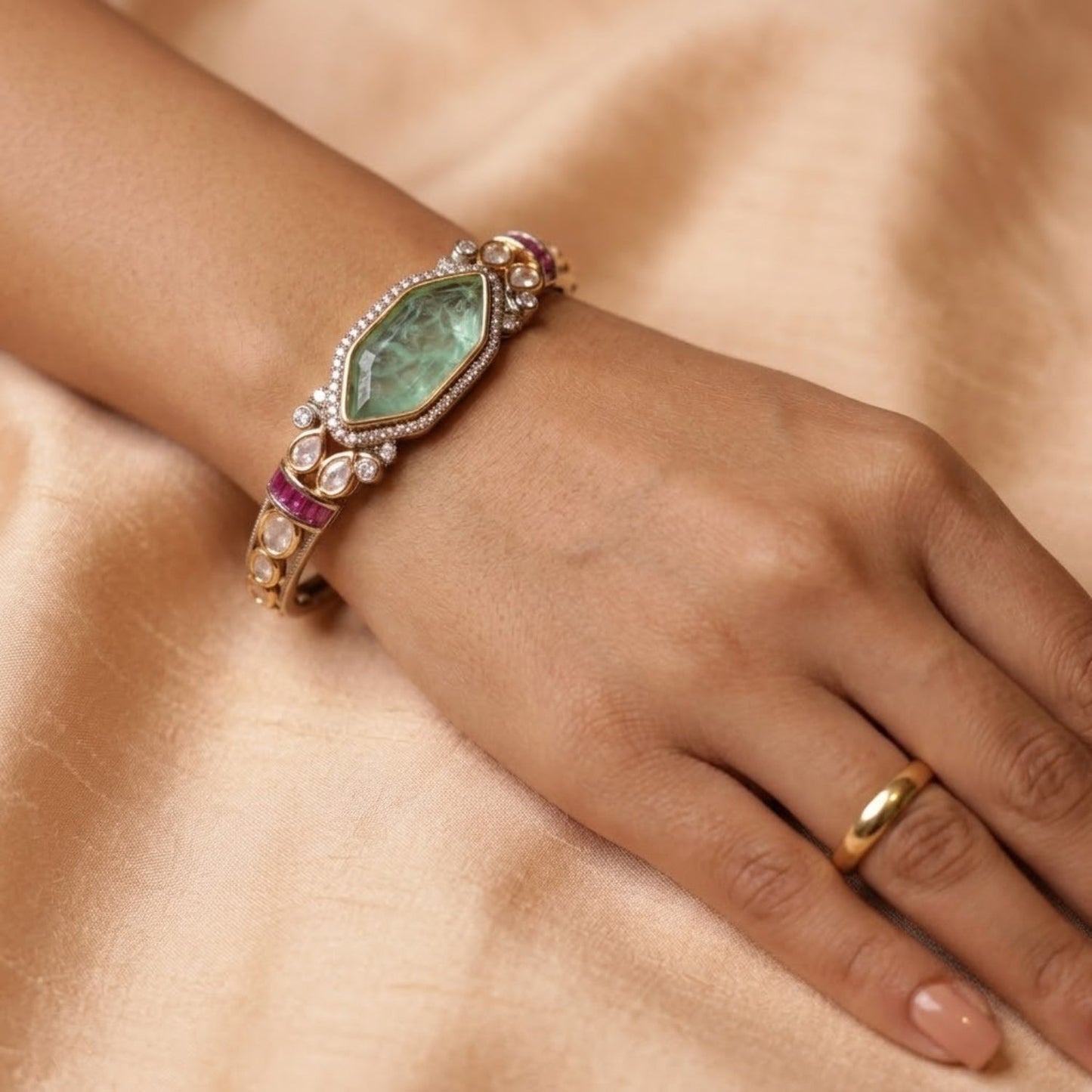 Noor Royale Gemstone Bracelet - 22K gold plated bracelet close-up view - Mehraya
