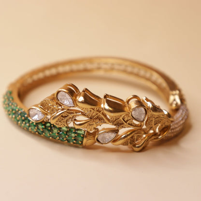 Leafy Vine Gemstone Bracelet - 22K gold plated bracelet close-up view - Mehraya