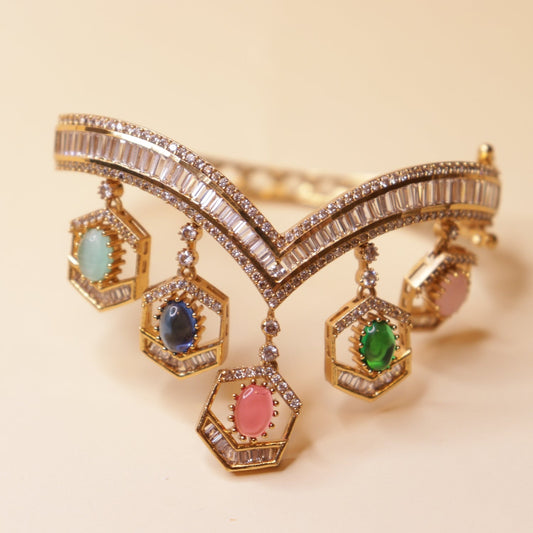 Shahi Rang Gemstone Bracelet - 22K gold plated bracelet close-up view - Mehraya