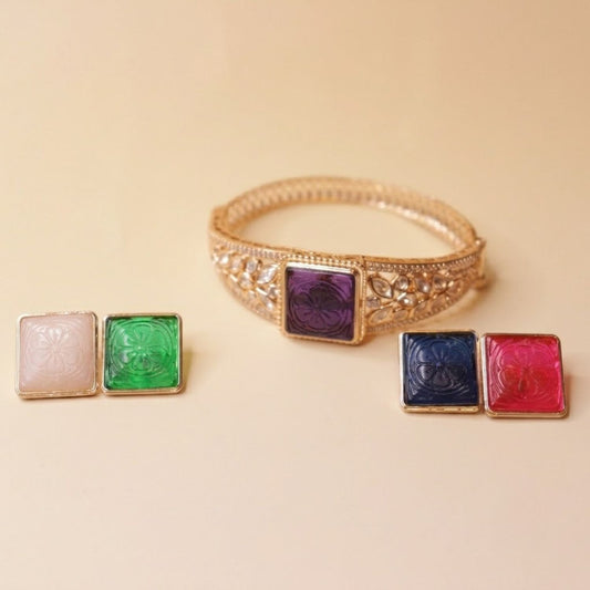 Heritage Charm Gemstone Bangle - 22K gold plated bangle close-up view - Mehraya