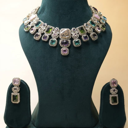 Royal Amethyst AD Set - 22K gold plated jewellery set - Mehraya