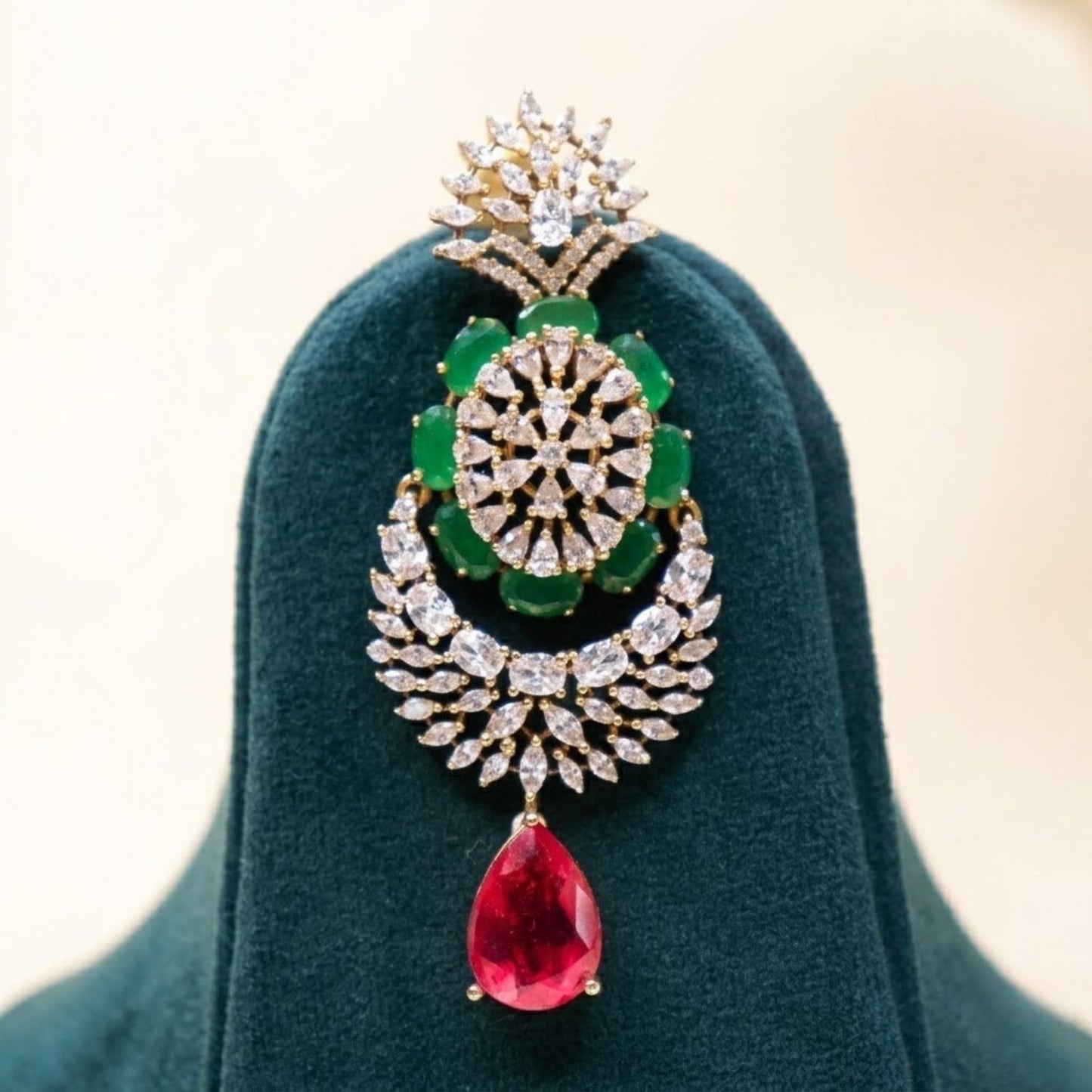 Crimson Majesty Doublet Set - 22K gold plated jewellery set - Mehraya - close-up view