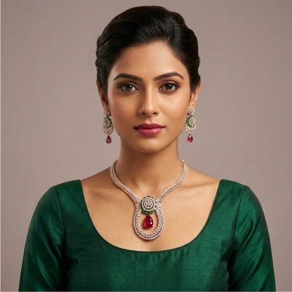 Crimson Majesty Doublet Set - 22K gold plated jewellery set - Mehraya - close-up view