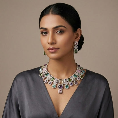 Royal Amethyst AD Set - 22K gold plated jewellery set - Mehraya - close-up view