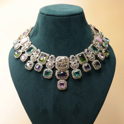 Royal Amethyst AD Set - 22K gold plated jewellery set - Mehraya - close-up view