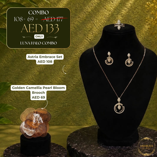 Luna Halo Combo - 18K gold plated jewellery combo set - Mehraya