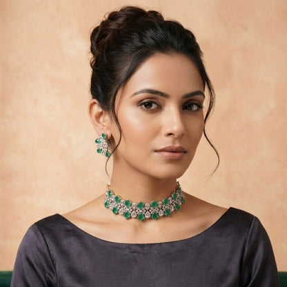 Regal Emerald Ensemble Combo - gold-toned jewellery combo set - Mehraya - close-up view