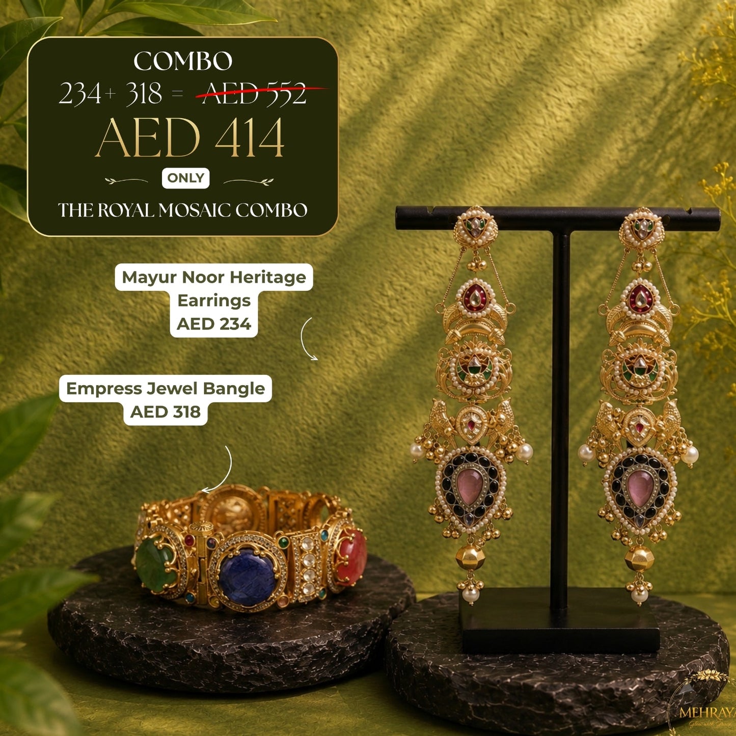 The Royal Mosaic Combo - 22K gold plated jewellery combo set - Mehraya