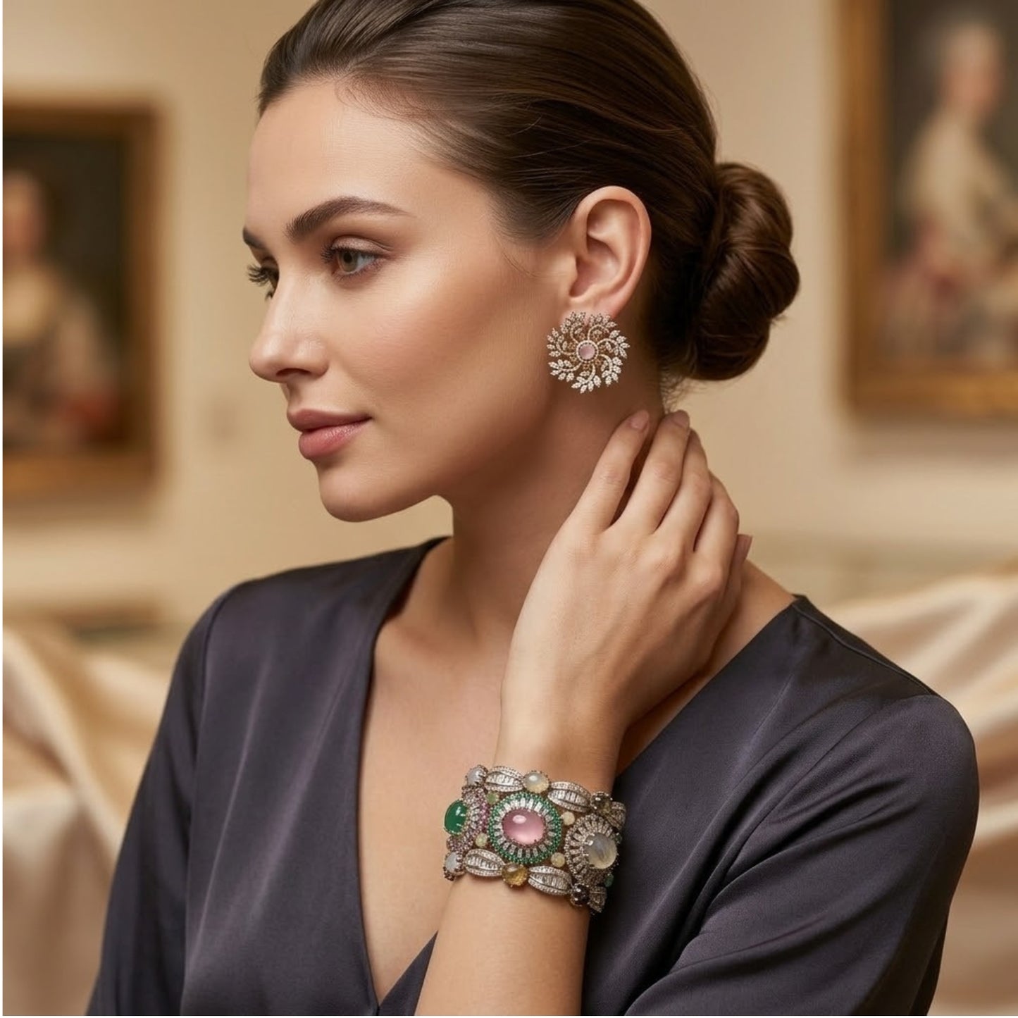 Blush Bloom Combo - 22K gold plated jewellery combo set close-up view - Mehraya