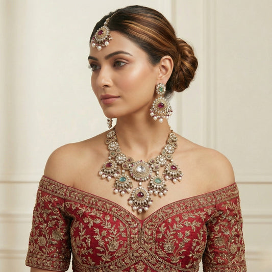 Oxidized Silver Polki Choker Set