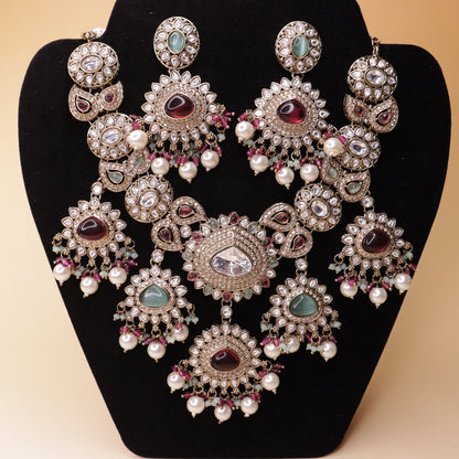 Oxidized Silver Polki Choker Set