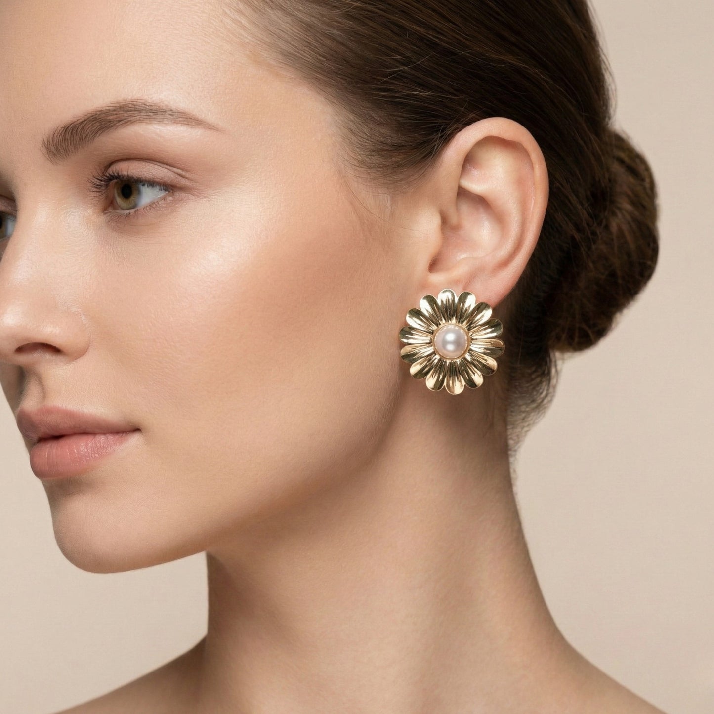 Gold-Toned Floral Pearl Earrings