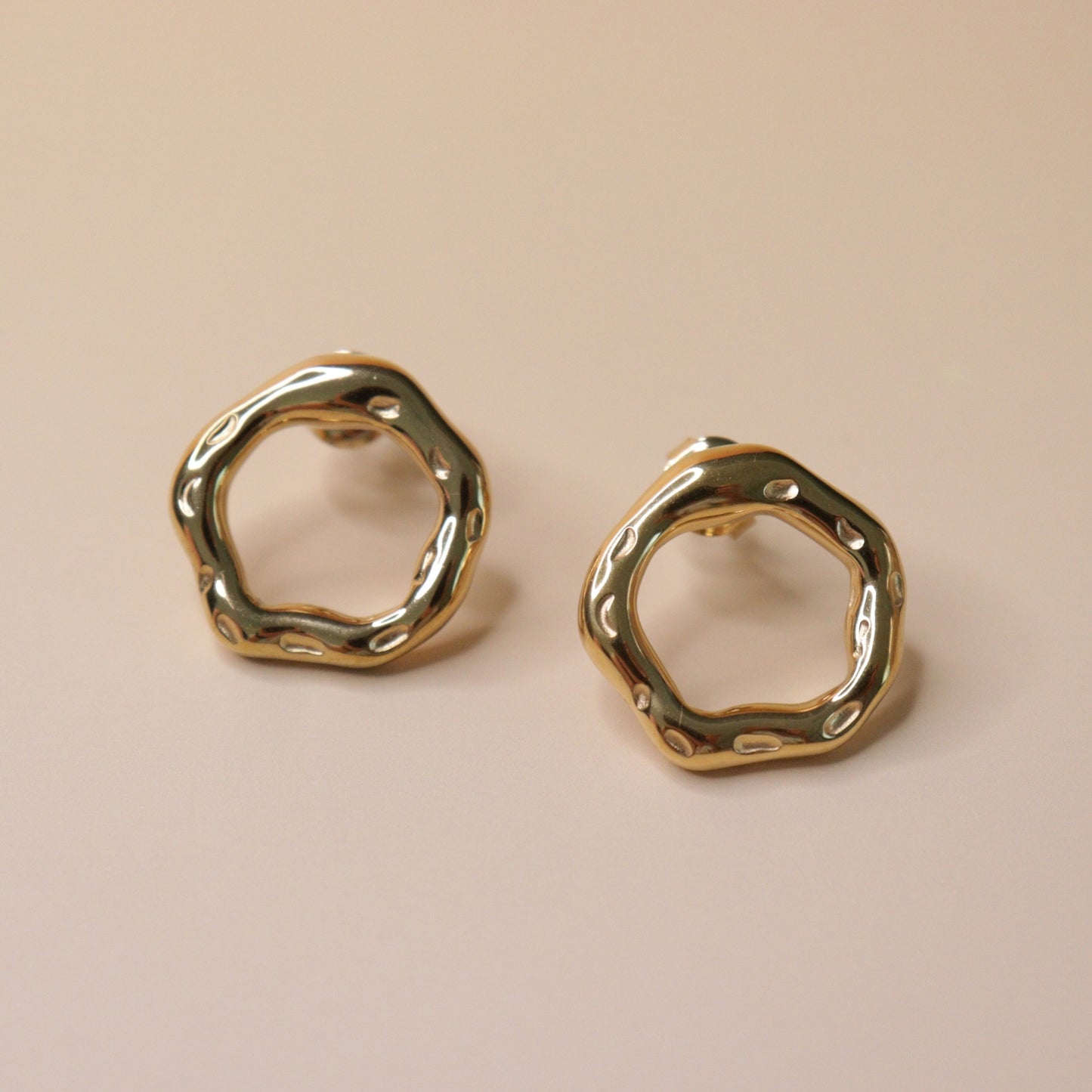 Gold Textured Open Earrings