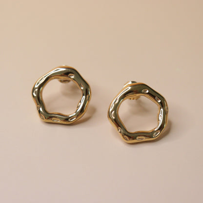 Gold Textured Open Earrings