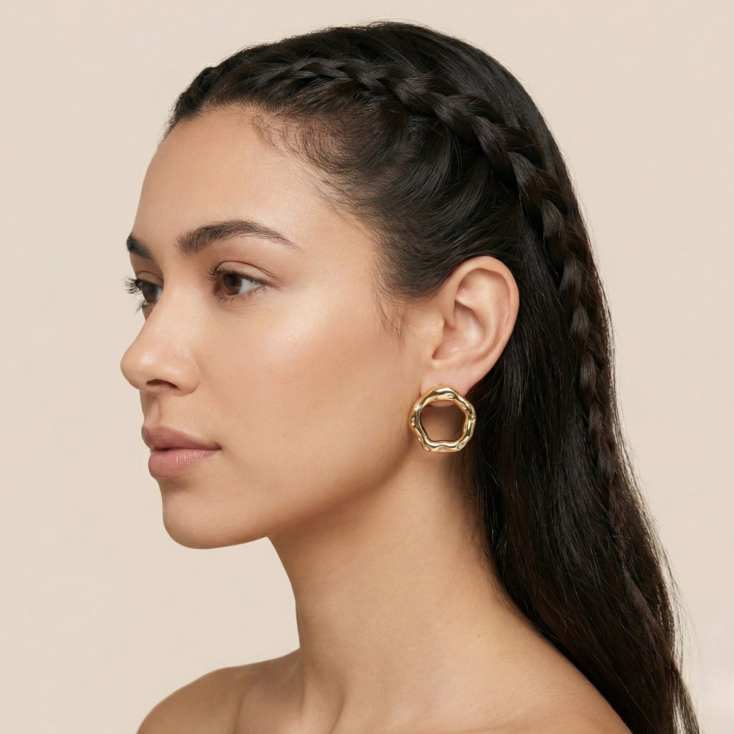 Gold Textured Open Earrings