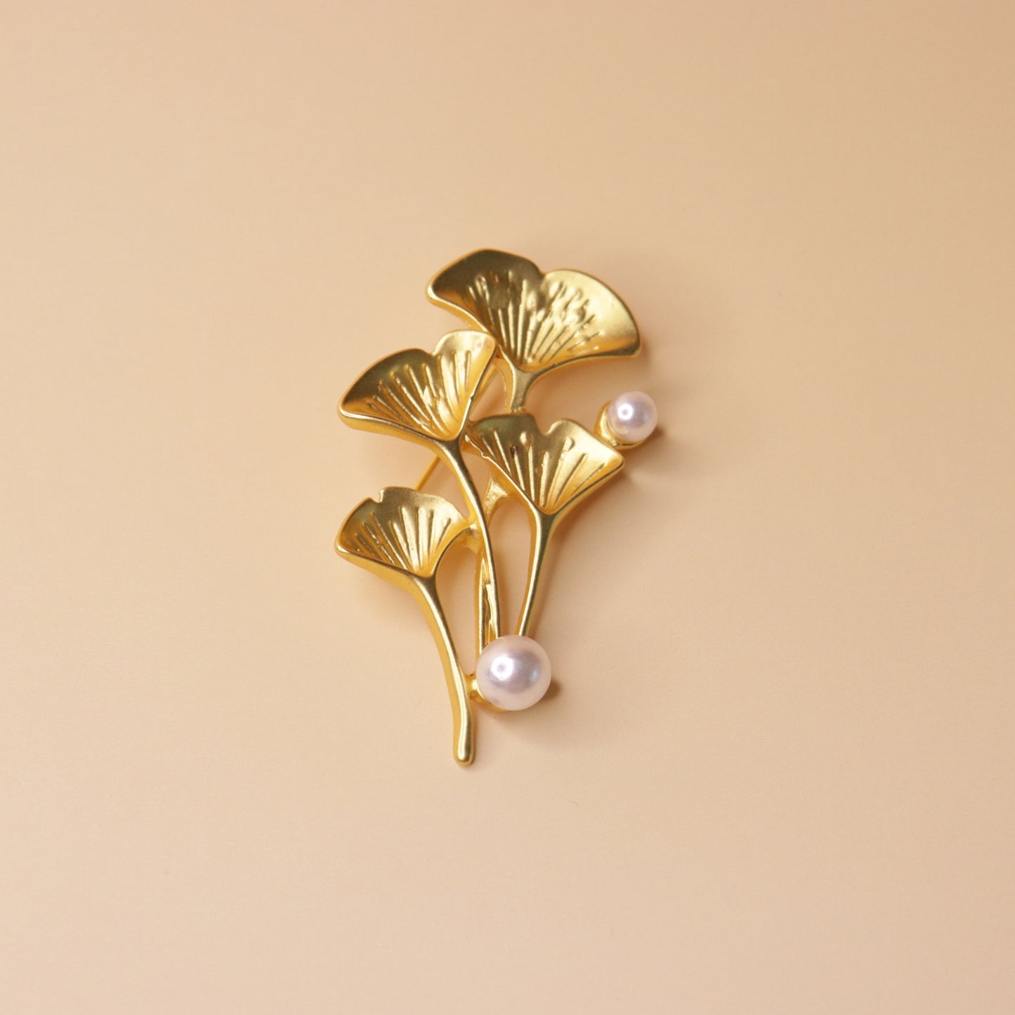 Golden Ginkgo Pearl Brooch