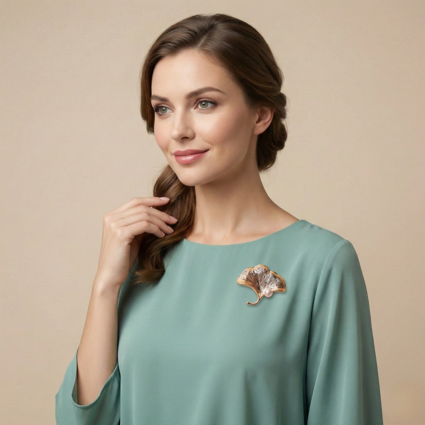 Autumn Pearl Leaf Brooch