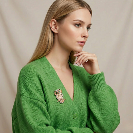 Aurora Crystal Owl Brooch