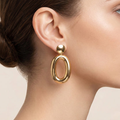 Gold Oval Statement Earrings