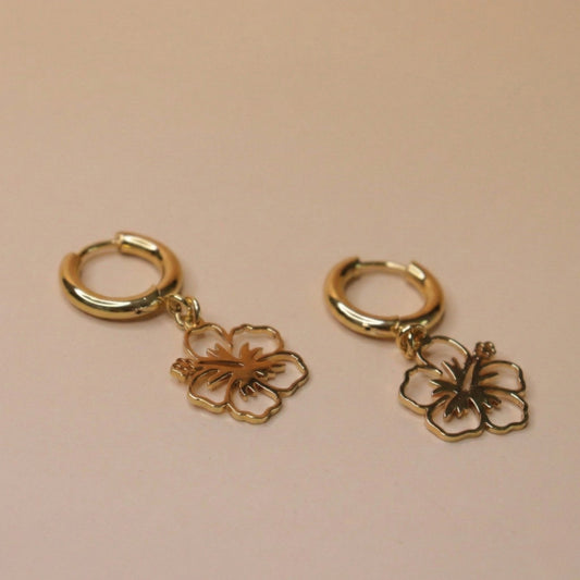 Hibiscus Huggies Earrings