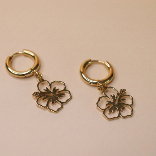 Hibiscus Huggies Earrings
