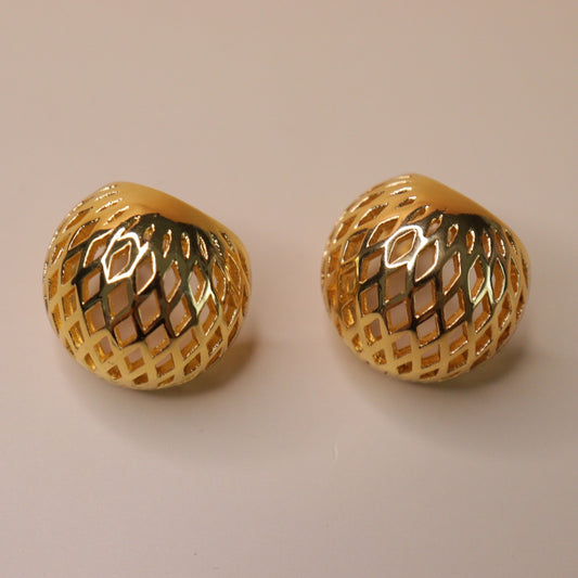 Gold Lattice Ball Earrings