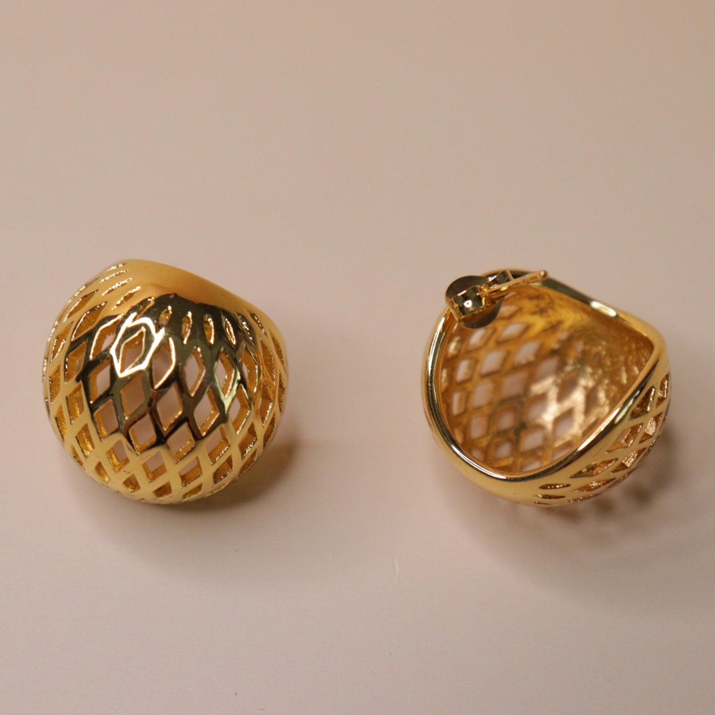 Gold Lattice Ball Earrings