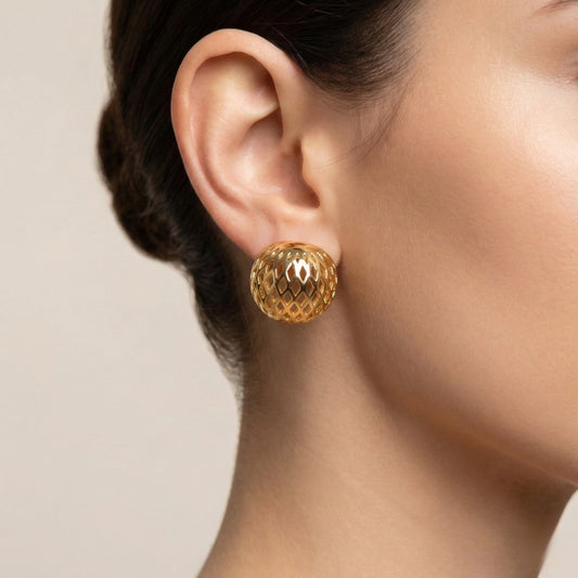 Gold Lattice Ball Earrings