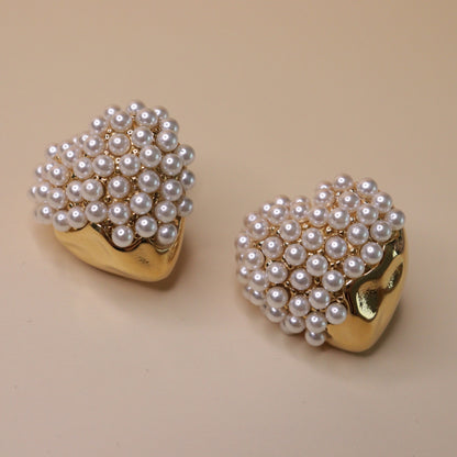 Pave Pearl Heart Earrings