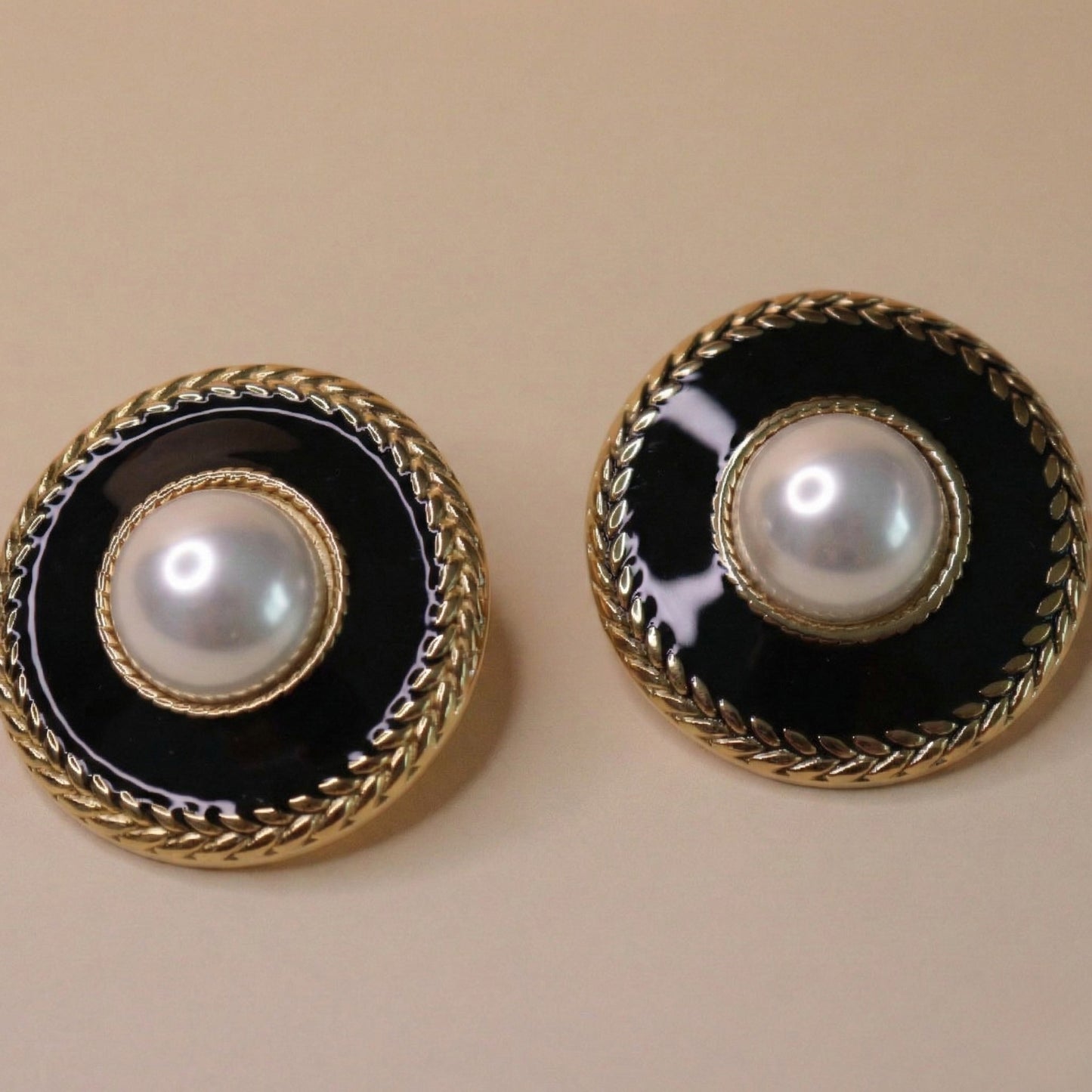 Black Enamel Pearl Earrings